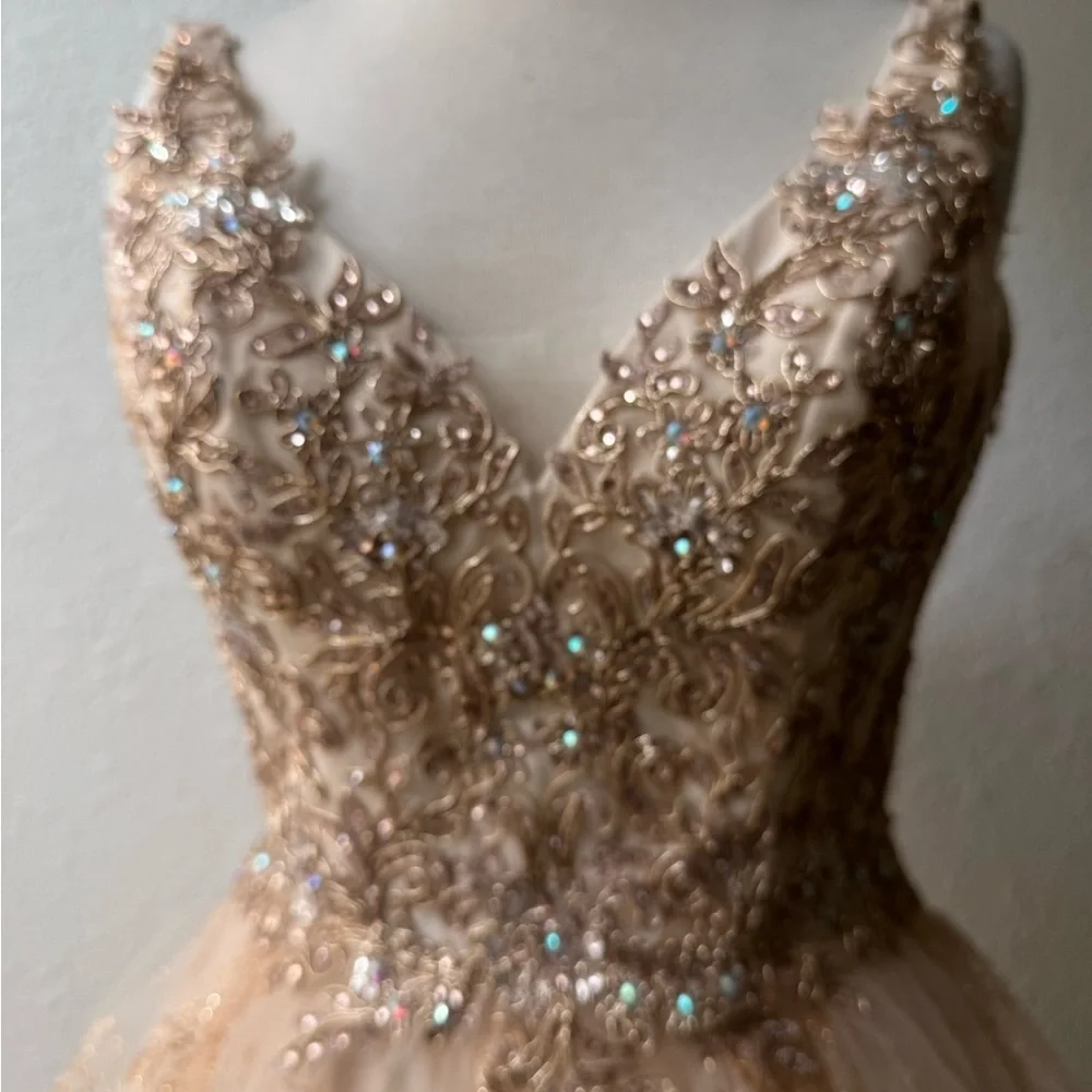 Dancing Queen Formal Sleeveless Mini Metallic Champagne Gold Dress‎ Women's XS